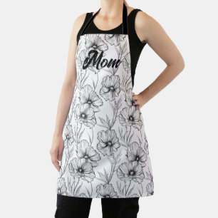 Modern Black and White Floral Mum Personalised Apron