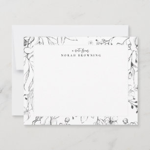 Modern Black and White Floral Personalised Script Card