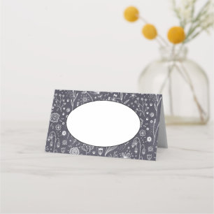 Modern Black and White Floral Place Card