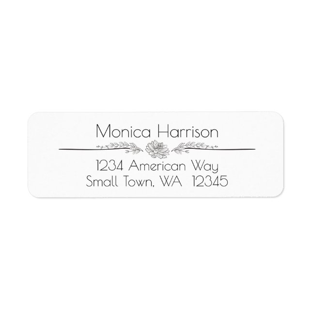 Modern Black and White Floral Return Address Label (Front)