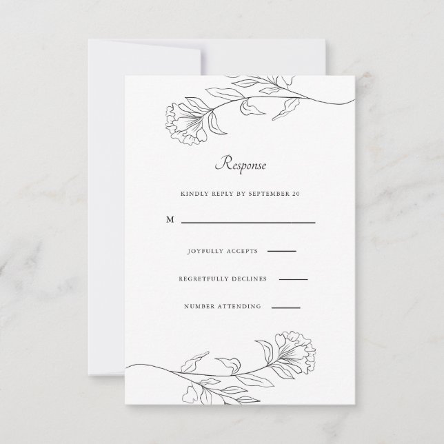 Modern Black and White Floral Rsvp (Front)