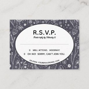 Modern Black and White Floral RSVP Enclosure Card