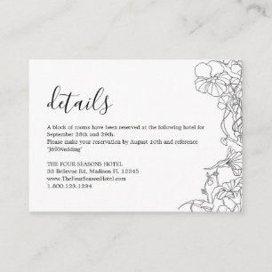 Modern Black and White Floral Wedding Details Enclosure Card