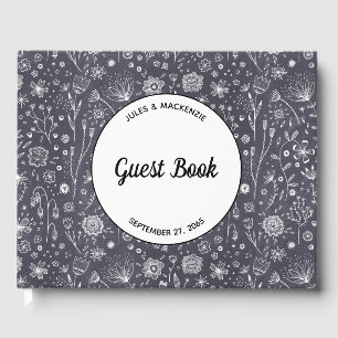 Modern Black and White Floral Wedding Guest Book