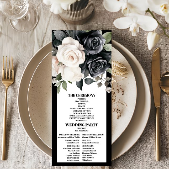 Modern Black and White Floral Wedding Programme (Creator Uploaded)