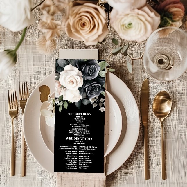 Modern Black and White Floral Wedding Programme (Creator Uploaded)