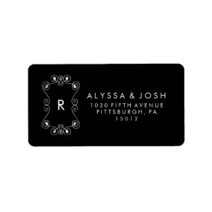 Modern Black and White Flourishes Framed Wedding Label