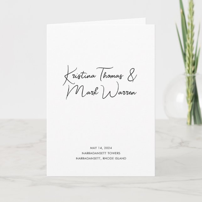 Modern Black and White Folded Wedding Program Card (Front)