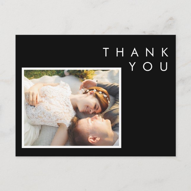 Modern Black And White Font Photo Thank You Postcard (Front)