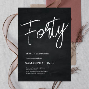 Modern Black and White Forty 40th Birthday Party Invitation