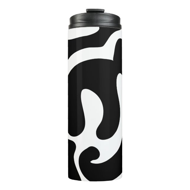 Modern Black and White Freeform Pattern Thermal Tumbler (Front)