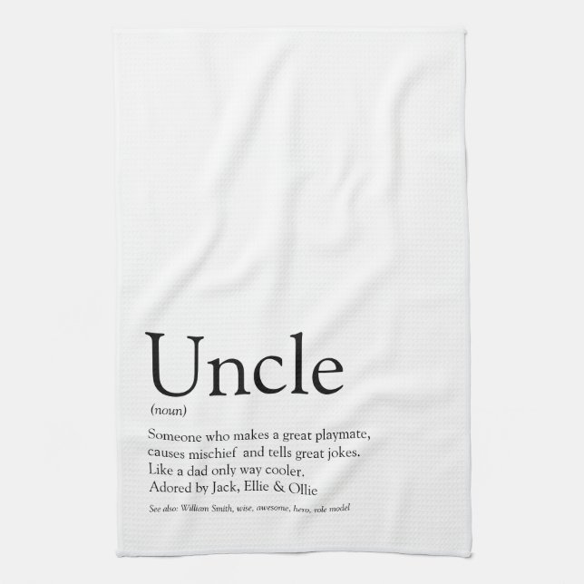 Modern Black and White Fun Cool Uncle  Tea Towel (Vertical)