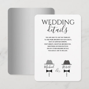 Modern Black and White Gay Wedding Details Card