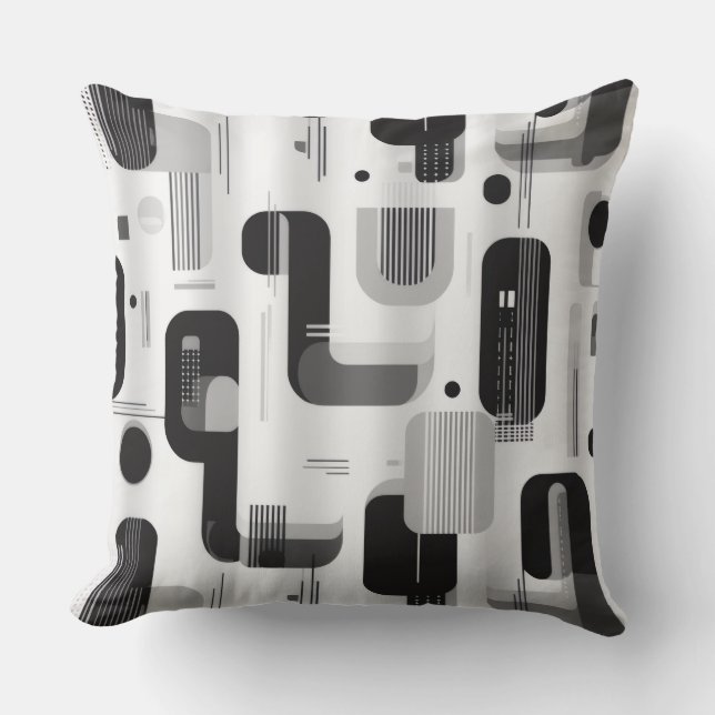 Modern Black and White Geometric Abstract Cushion (Front)