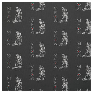 Modern Black and White Geometric Cat Pattern Fabric