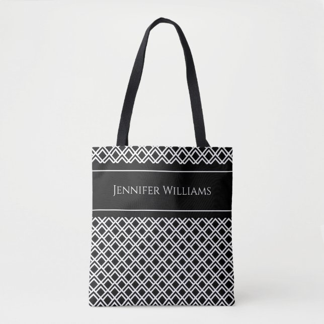 Modern Black and White Geometric Diamond Pattern Tote Bag (Front)
