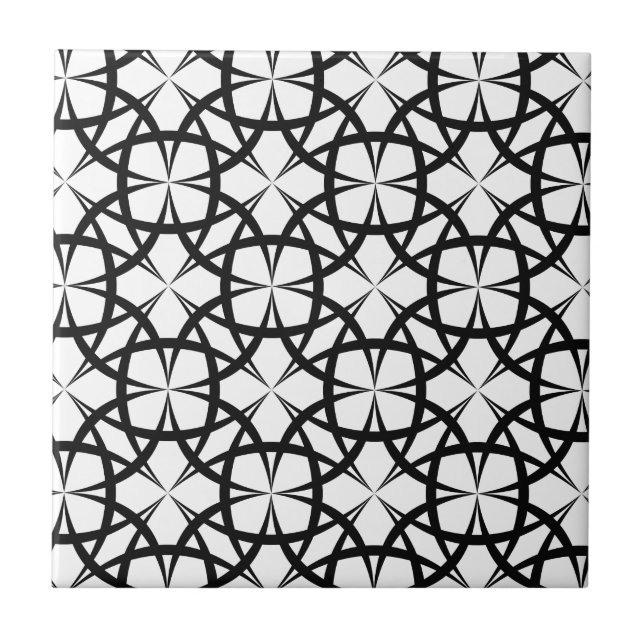 Modern Black and white geometric floral Tile (Front)