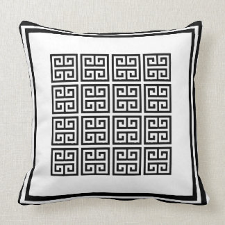 Modern Black and white Geometric Greek key Pattern Cushion