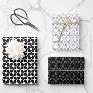 Modern Black and White Geometric Metaball Pattern Wrapping Paper Sheet