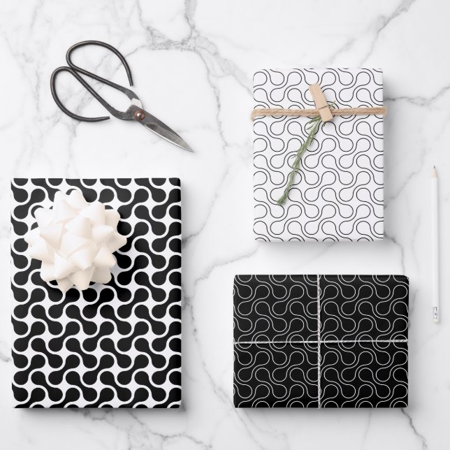 Modern Black and White Geometric Metaball Pattern Wrapping Paper Sheet (Front)