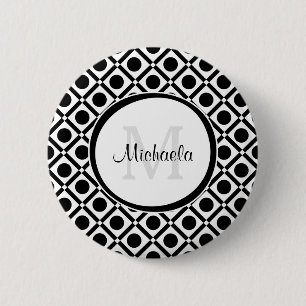 Modern Black and White Geometric Monogram and Name 6 Cm Round Badge