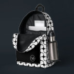 Modern Black and White Geometric Monogram  Printed Backpack<br><div class="desc">This modern backpack features a black and wite geometric pattern with a custom monogram in a round frame. All colours are customisable!</div>