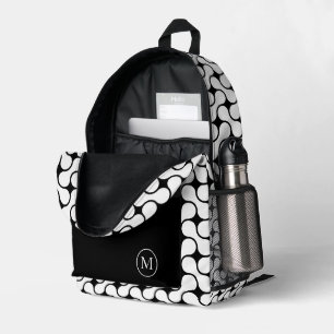 Modern Black and White Geometric Monogram Printed Backpack