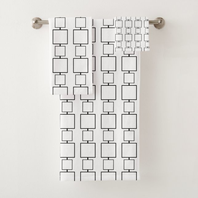 Modern Black and White Geometric Pattern Bath Towel Set (Insitu)