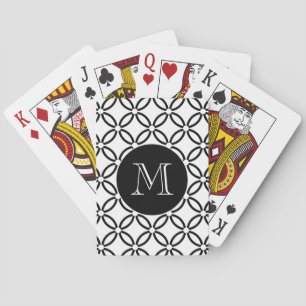 Modern Black and White Geometric Pattern Monogram Playing Cards