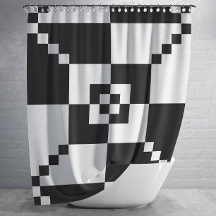 Modern Black And White Geometric Pattern Shower Curtain