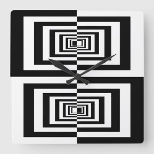 Modern Black And White Geometric Pattern Square Wall Clock