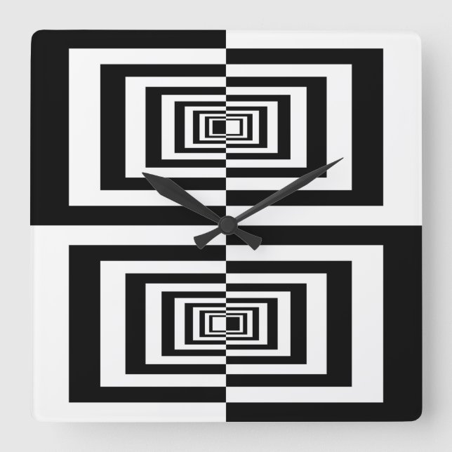 Modern Black And White Geometric Pattern Square Wall Clock (Front)