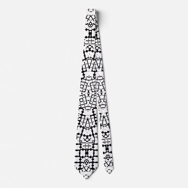 Modern Black and White Geometric Print Tie (Front)