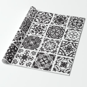 Modern Black and White Geometric Tile Pattern Wrapping Paper