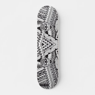 Modern Black and White Geometric Tribal Pattern Skateboard