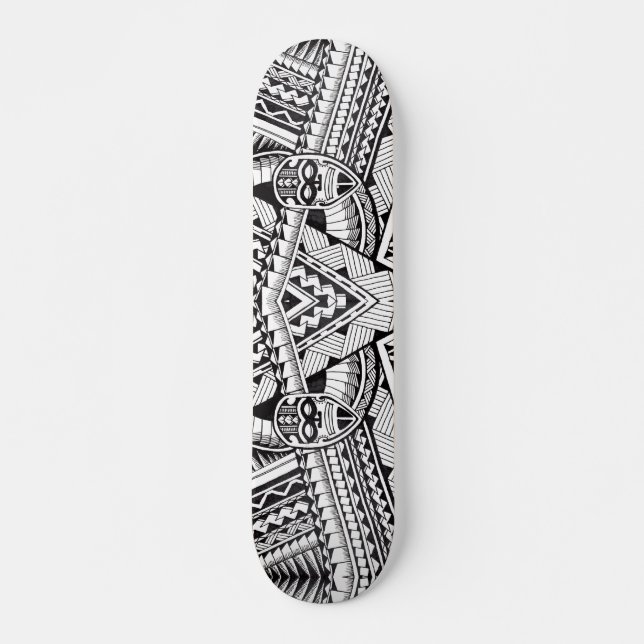 Modern Black and White Geometric Tribal Pattern Skateboard (Front)
