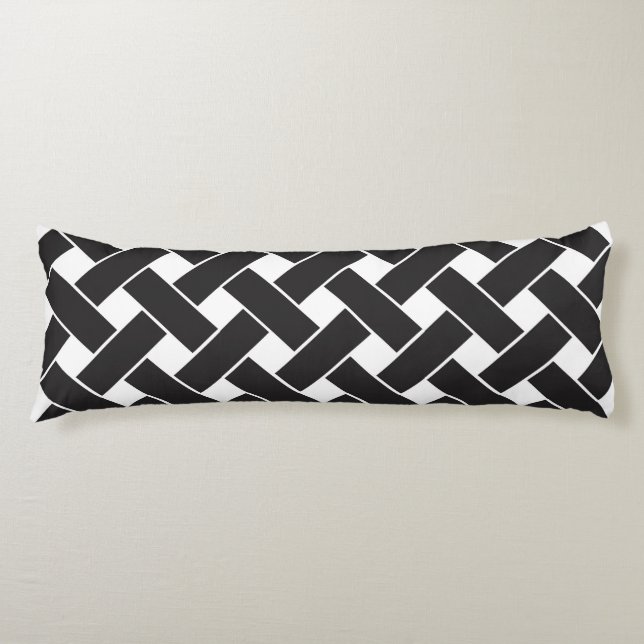 Modern Black and White Geometric Weave Pattern Body Cushion (Front)