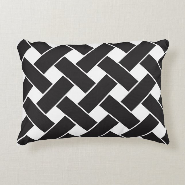 Modern Black and White Geometric Weave Pattern Decorative Cushion (Front)