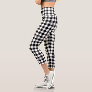 Modern Black And White Gingham Capri Leggings