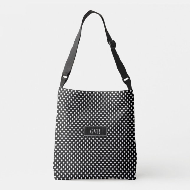 Modern Black and White Gingham Cross Body Tote (Back)