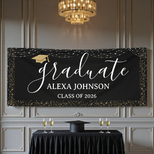 Modern Black And White Gold Class Of 2026 Graduate Banner