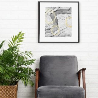 Modern Black and White Gold Foil Minimalist Art Prints