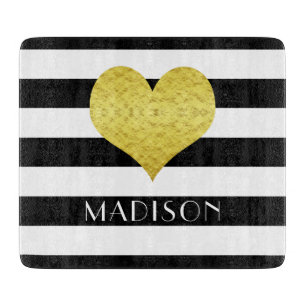 Modern Black And White Gold Heart Cutting Board