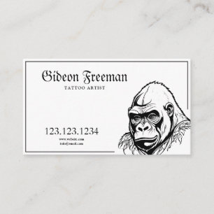 Modern Black and White Gorilla Tattoo Artist Business Card