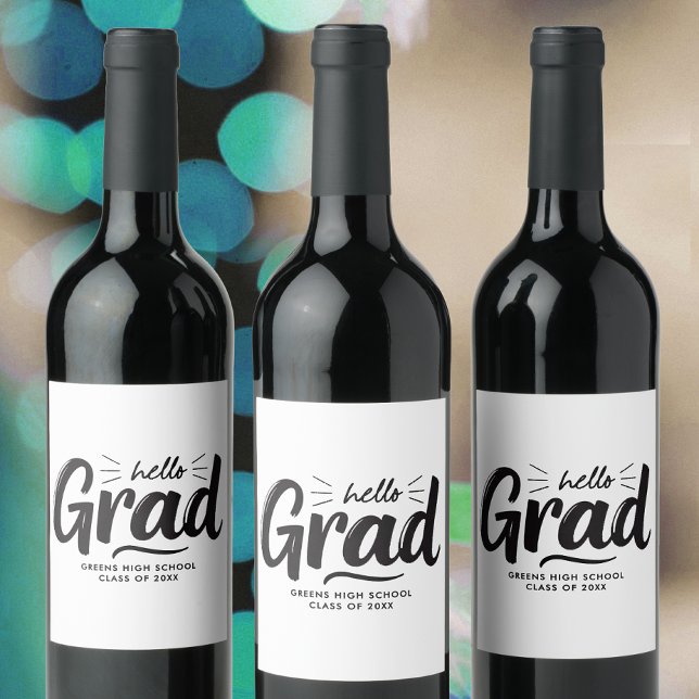 Modern Black And White Grad Hand Lettered Script Wine Label (Creator Uploaded)
