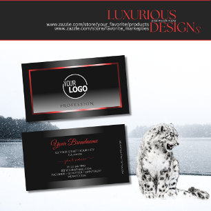 Modern Black and White Gradient Red Frame Add Logo Business Card