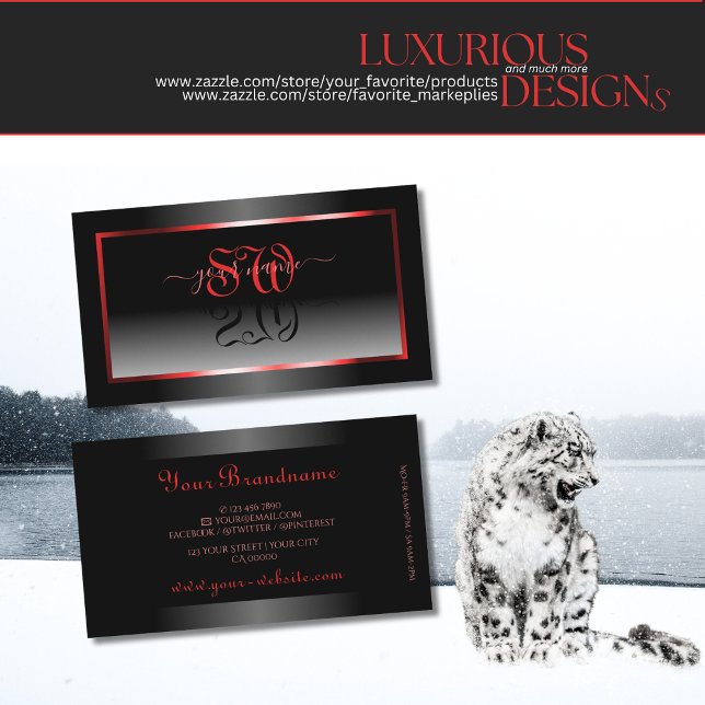 Modern Black and White Gradient Red Frame Initials Business Card (Creator Uploaded)