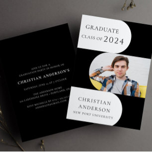 Modern black and white graduate party invitation