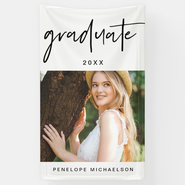 Modern Black and White Graduate Script Photo Banner (Vertical)