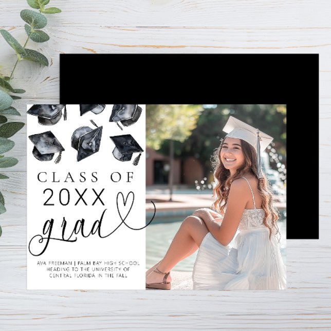 Modern Black and White Graduation Announcement (Simple Photo Graduation Announcement & Invitation)